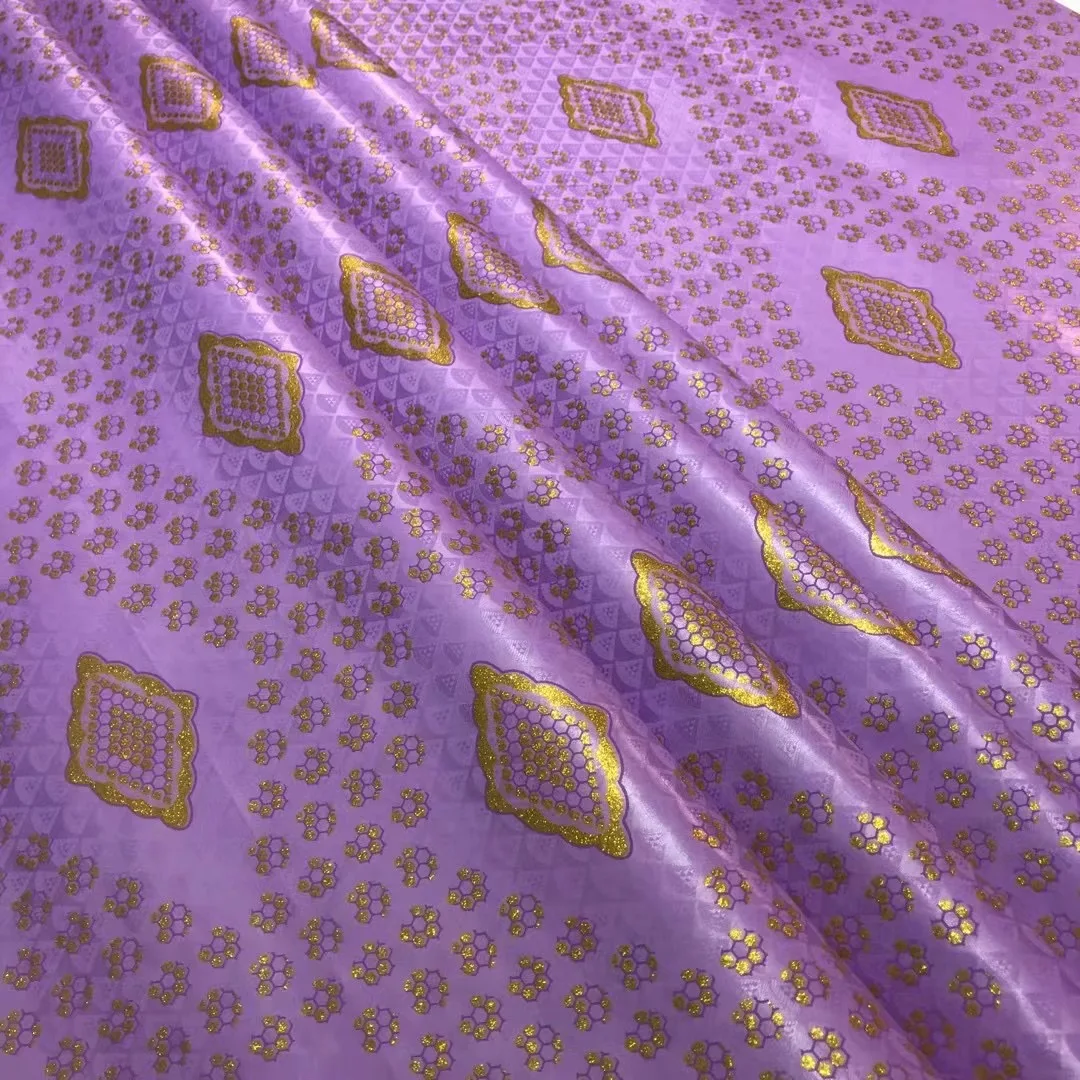 5Yard Gold Blocking Purple Bazin Riche Fabric African Lace Fabric 2021 High Quality Cotton Nigerian Lace Shine Fabrics For Dress