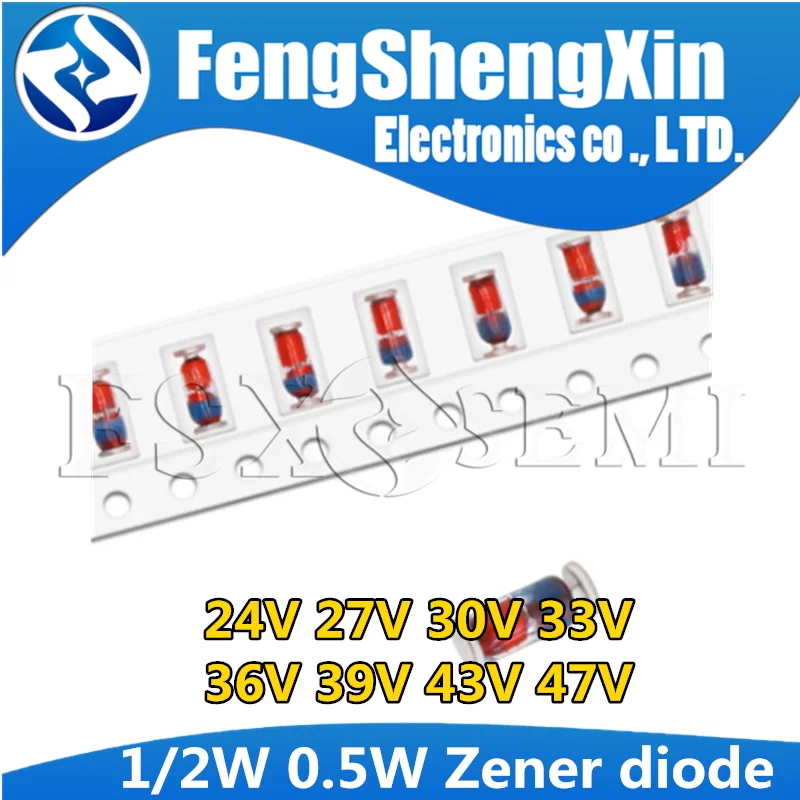 

200pcs 0.5W 1/2W Zener diode LL34 1206 24V 27V 30V 33V 36V 39V 43V 47V ZMM24V ZMM27V ZMM30V ZMM33V ZMM36V ZMM39V ZMM43V ZMM47V