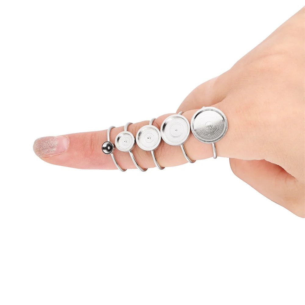 10pcs/lot 4-10 mm Adjustable Ring Settings Base Stainless Steel Glass Cabochons Cameo Settings For DIY Jewelry Making Supplies image 2