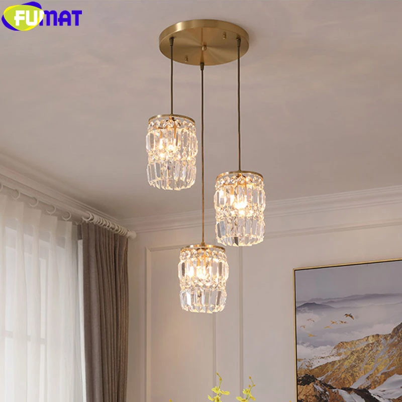 

FUMAT Crystal k9 Pendant Lamp Modern Style Chandelier For Dinning Room Bedroom Bar Restaurant Copper Frame Brief America Light