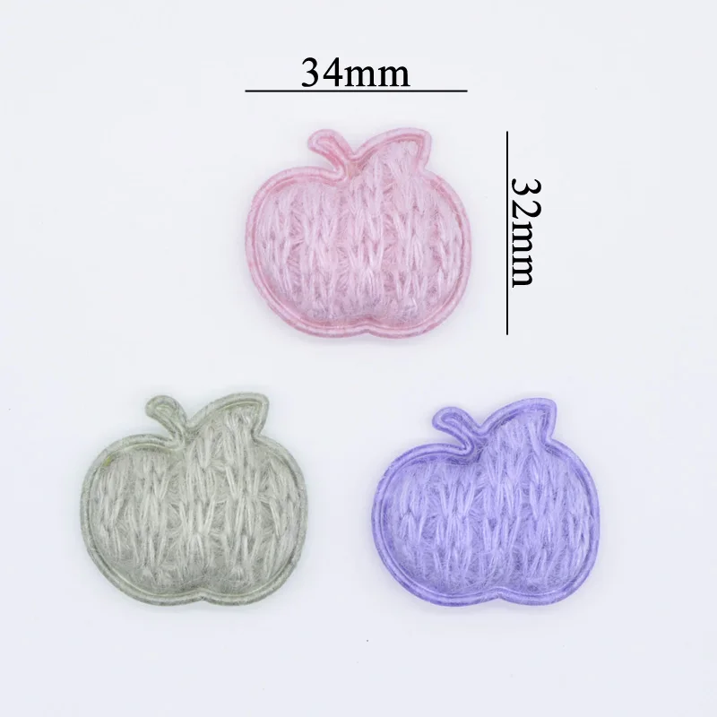 24Pcs 34*32mm Padded Knitting Woolen Fluffy Apple Applique for Clothes Sewing Patches DIY Headwear Hair BB Clips Accessories P93