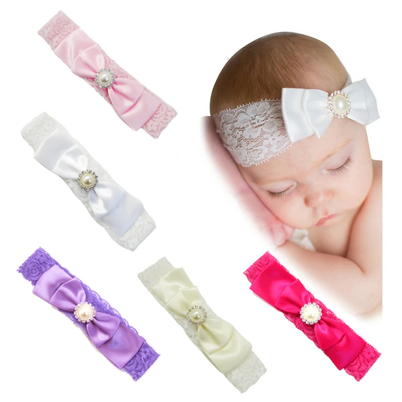 Baby Headband Girl Lace Bow Pearl Newborn Kids Children Photography Elastics Rubber Bandage Hair Accessory Hairbands Clothing