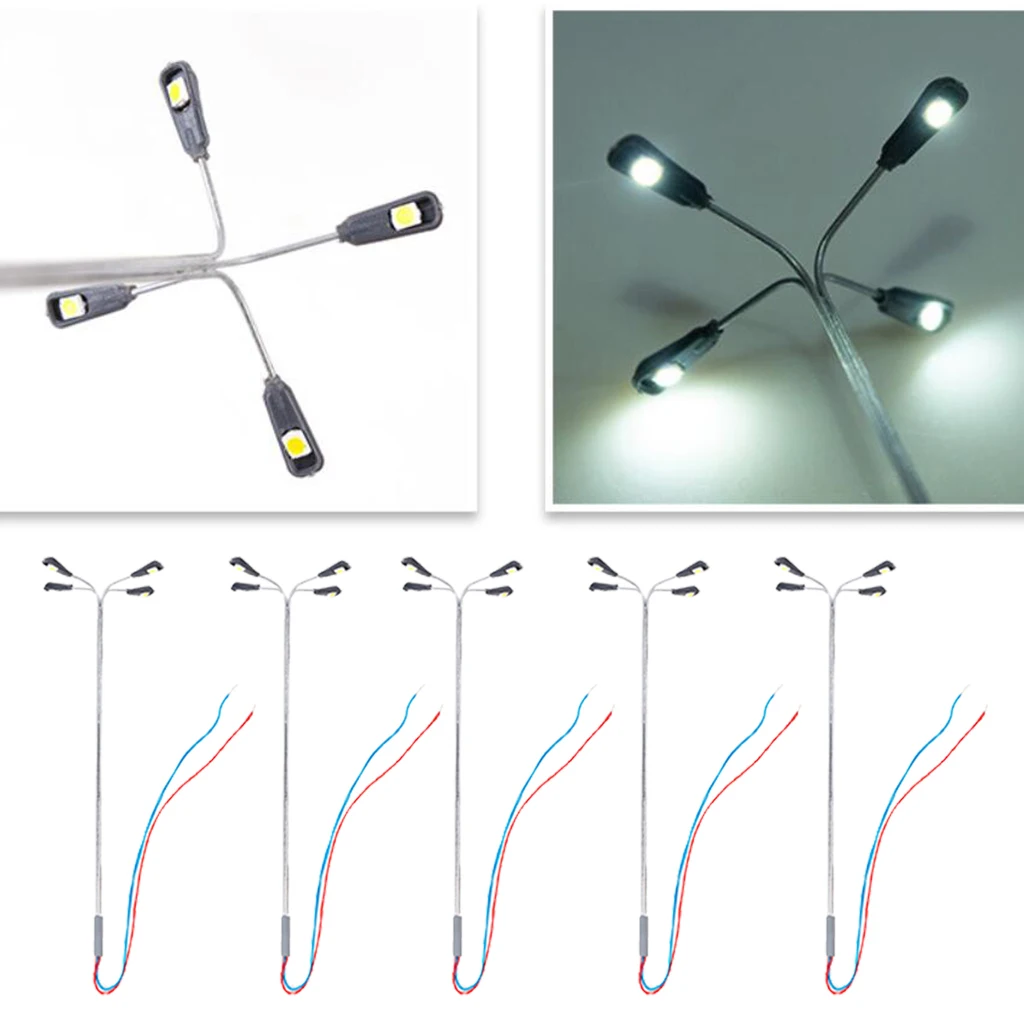 5x Model pociągu lampy światła uliczne HO OO LED układ akcesoria cztery głowice