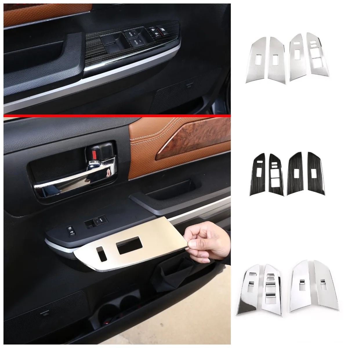 

4 Piece Interior Trim Car Door Window Switch Frame Cover Decorate Casing For Toyota Tundra 14-2021 Stainless Steel & ABS Chrome