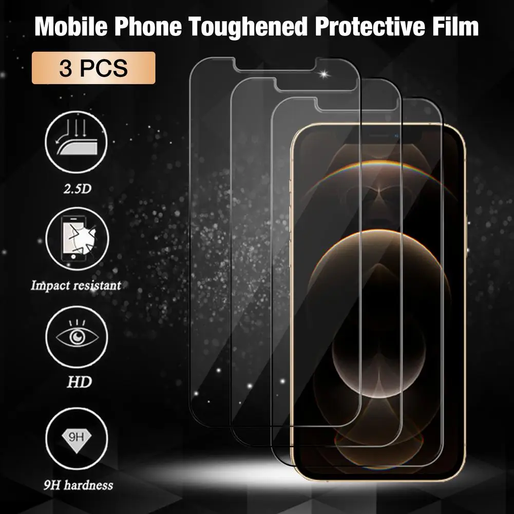 3pcs Screen Protector For iPhone 12 Pro 6.1 inch Tempered Glass Premium Full coverage Protection Glass Film For IPhone 12