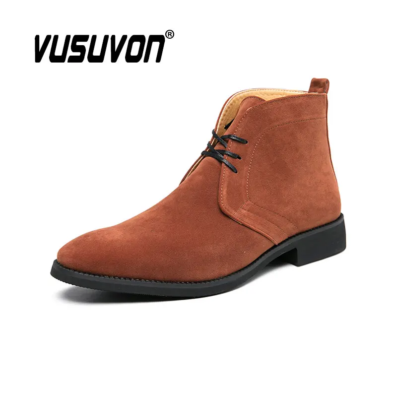 Suede Leather Men Boot Fashion Winter Autumn Spring High Top Boot Homme Ankle Lace Up 38-48 Big Size Derby Shoes