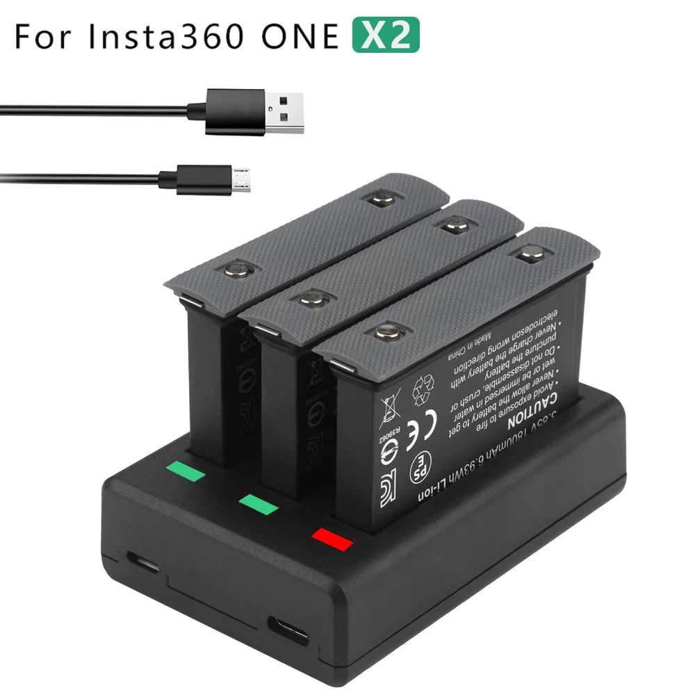 

For Insta360 One X2 Battery 1800mAh Universal Three Card Slots Batteries Charger for Insta 360 One X 2 Action Camera Accessories