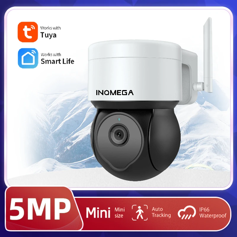 INQMEGA 5MP Smart TUYA PTZ WIFI Camera HD Pixel Security Monitoring Waterproof CCTV Support Alexa and Google Homepage