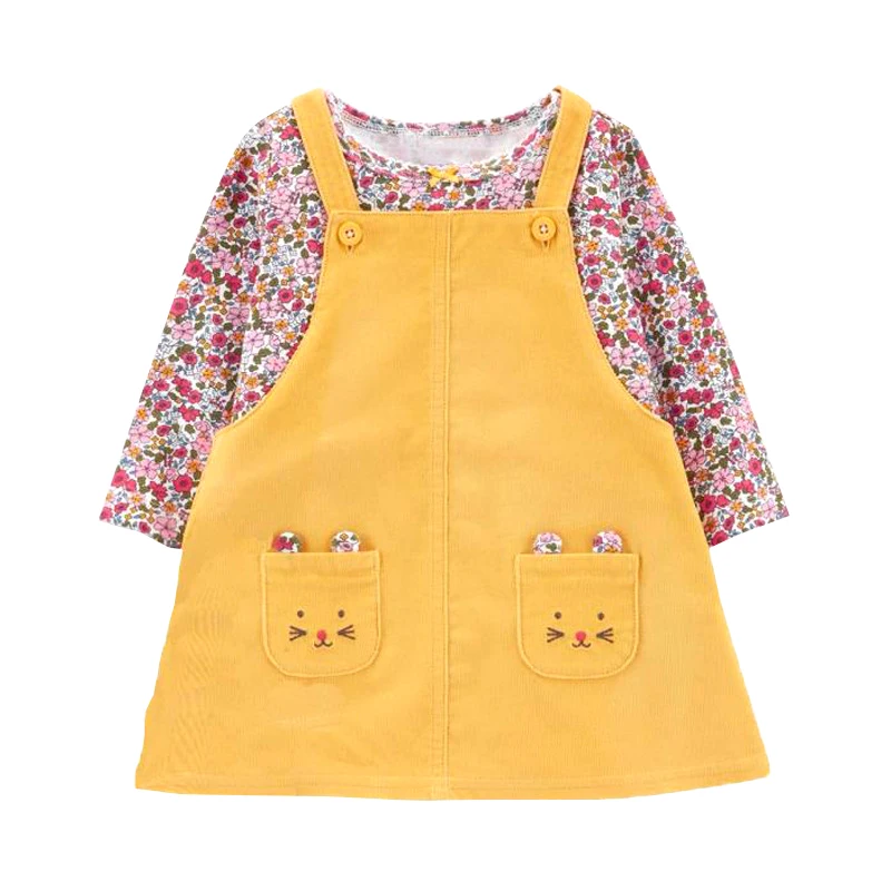 

Baby Girls Floral Clothes Sets Bebe Full Sleeve Cartoon Rabbit T-shirt+Overalls Strap Dress Suit Pocket Clothing for Toddler 12M