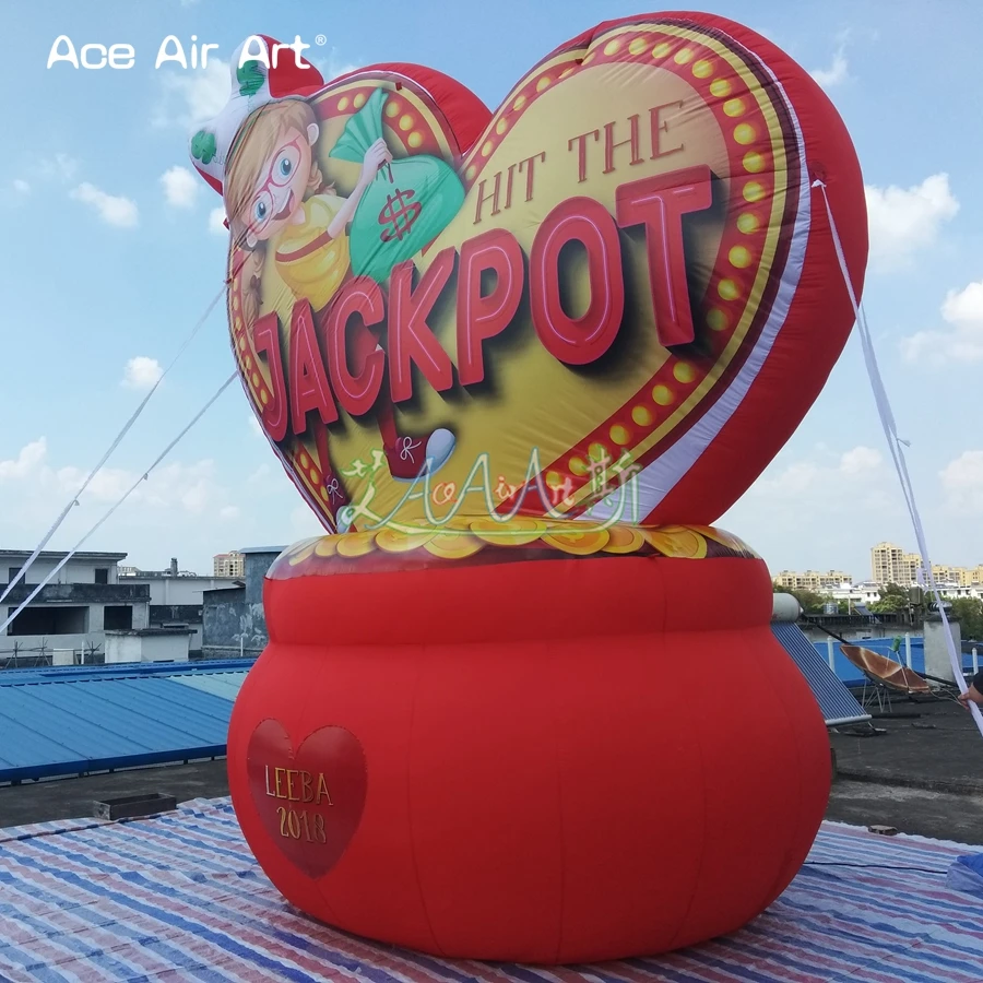 Custom Standing Inflatable Heart with Jackpot Logo Inflatable Lottery Promotion Billboard with Base for Advertising Decoration