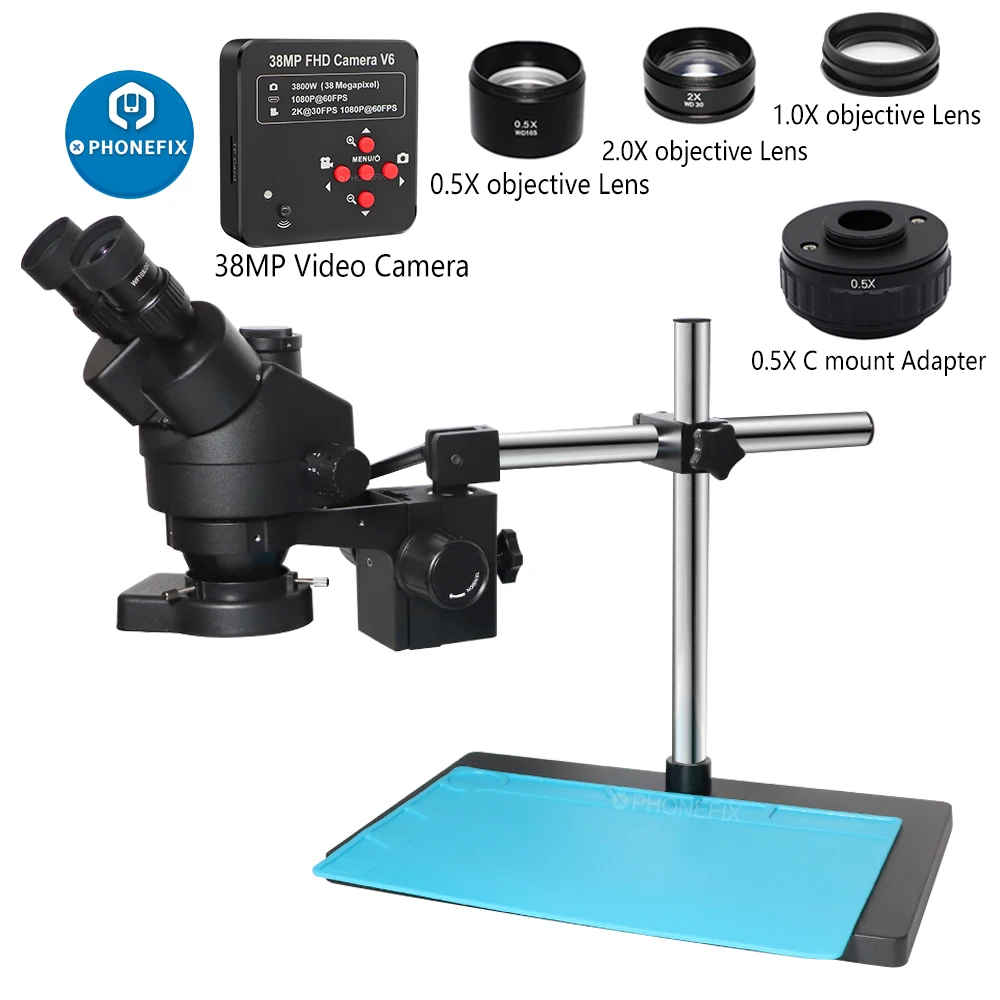 3.5X-90X Simul-Foca Trinocular Stereo Microscope 38MP HDMI USB C-Mount Video Microscope Camera for Electronic Soldering Repair