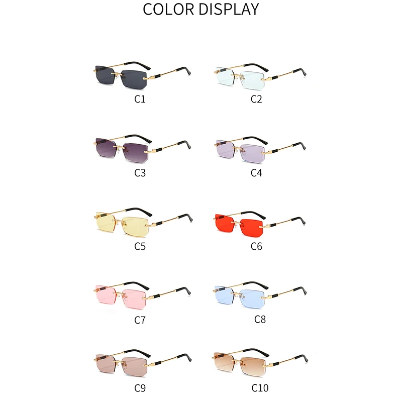 2pcs Rimless Rectangle Sunglasses For Men Women Trendy Small Frame Square Female Sun Glasses Summer Outdoor Shades Eyewear