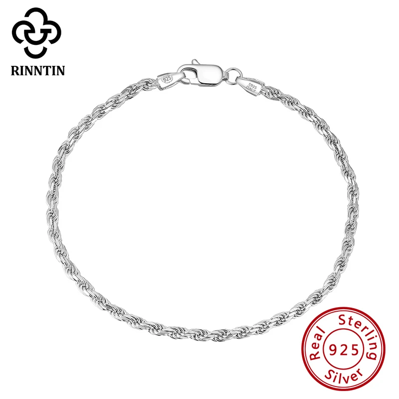 Rinntin 925 Sterling Silver Italian 2.3mm/3.3mm Diamond-Cut Braided Rope Chain Bracelet for Men Women Bracelets Jewelry SB101