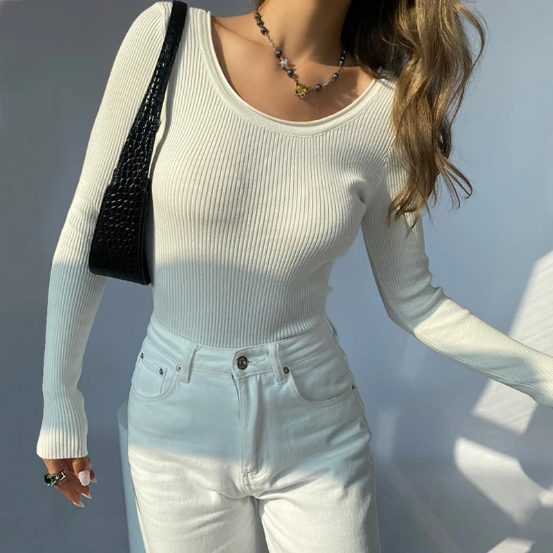 

Women Scoop Neck Knit Jumper Long Sleeve Fitted Jumper