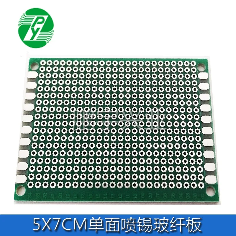 Pulverización de estaño de una cara, 5x7CM, 1,6 de espesor, 2,54 espaciado, placa de circuito Universal, placa de agujero, PCB