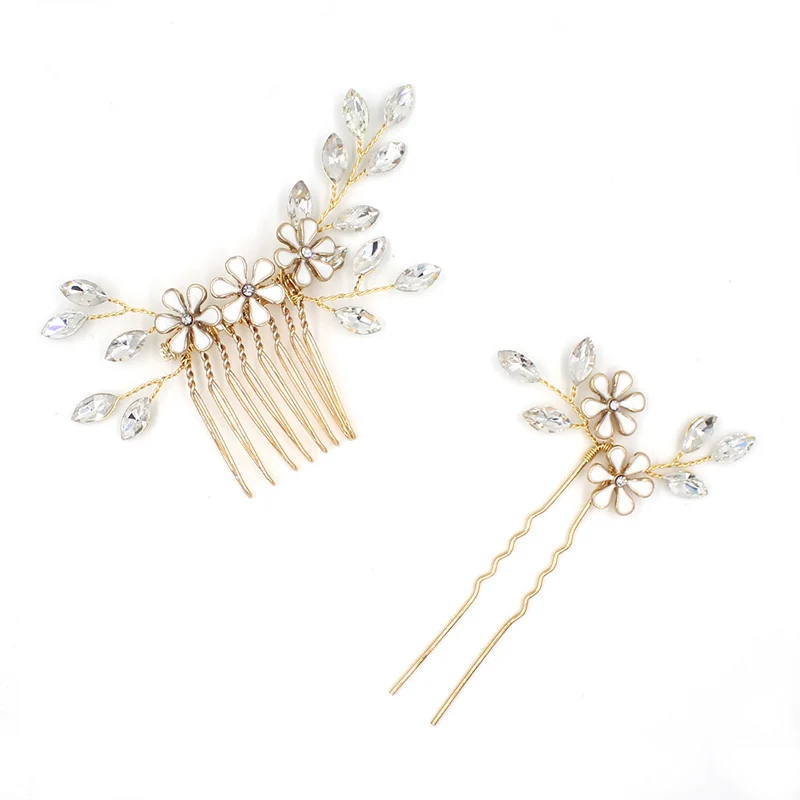 O844-2 coréia cristal strass flor hairpin para senhoras casamento ouro personalizado moda hairpin jóias nupcial headpieces