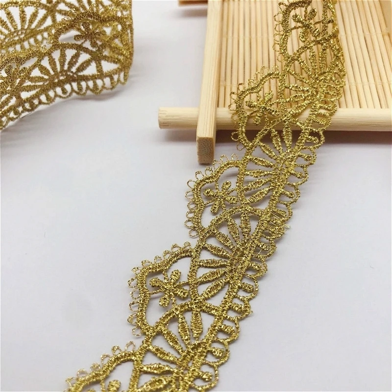 DIY High Quality Gold Thread Water Soluble Embroidery Lace Ribbon Handmade Clothing Skirt Cheongsam Hat Head Flower Decoration