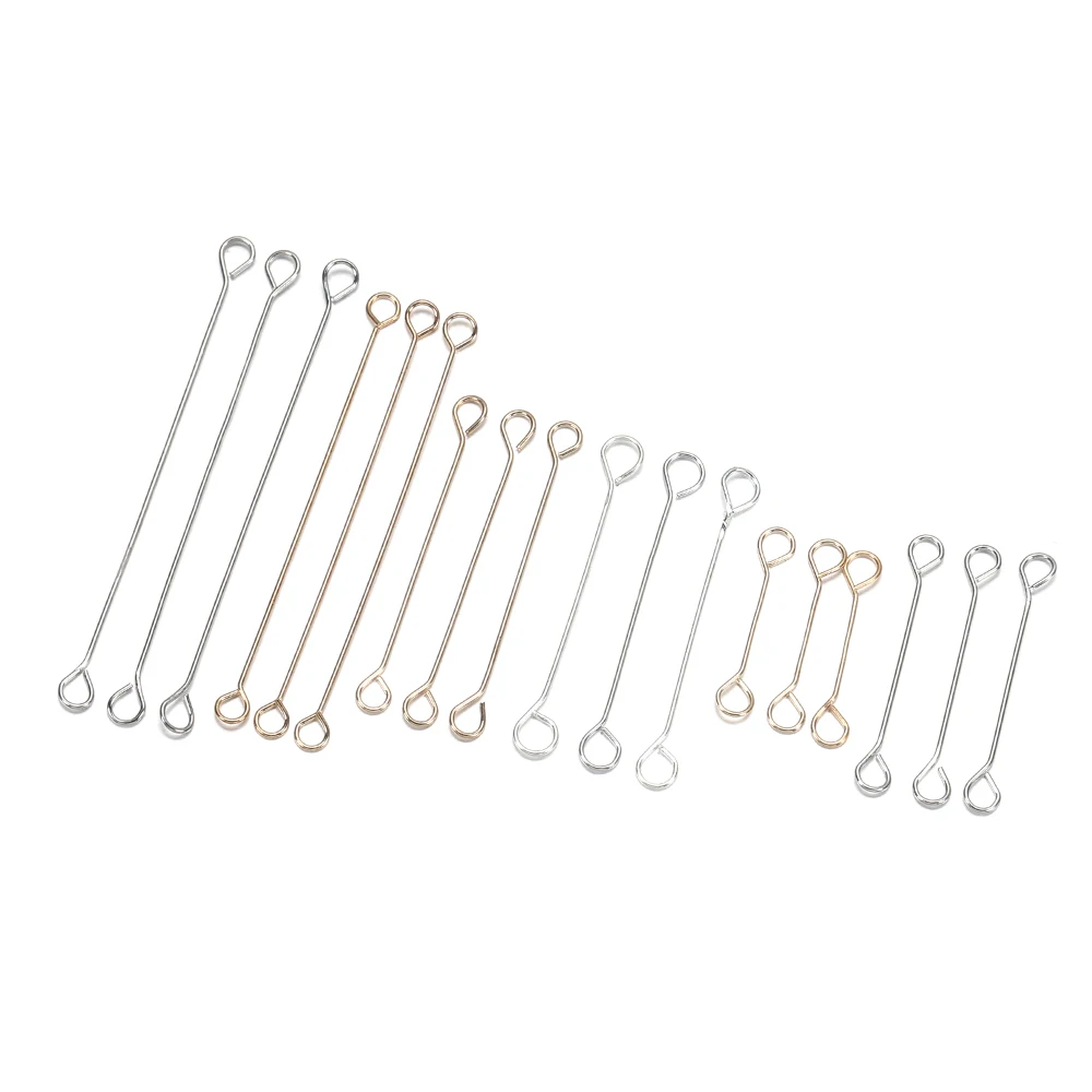 50pcs/lot 15 20 25 30 45mm Metal Steel Double Eye Pin Earrings Ear Connecting Rod For DIY Jewelry Pins Making Handcraft Supplies