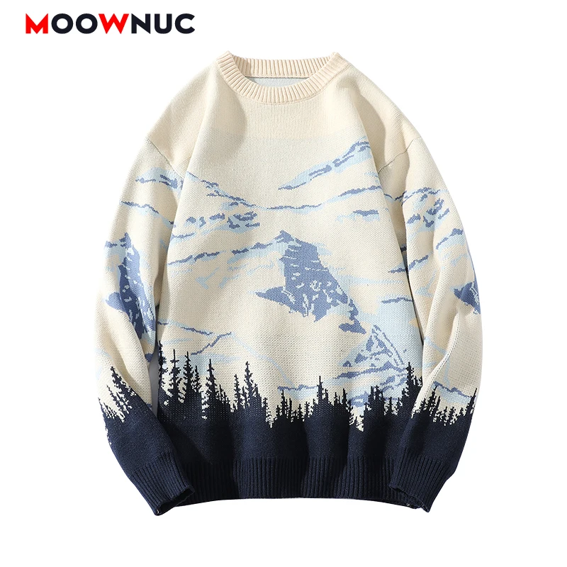 

6XL 7XL MOOWNUC Autumn Men's Fashion Sweaters Casual Coat Pullover Printed Long Sleeves Spring Winter Thick Slim Warm Male Brand