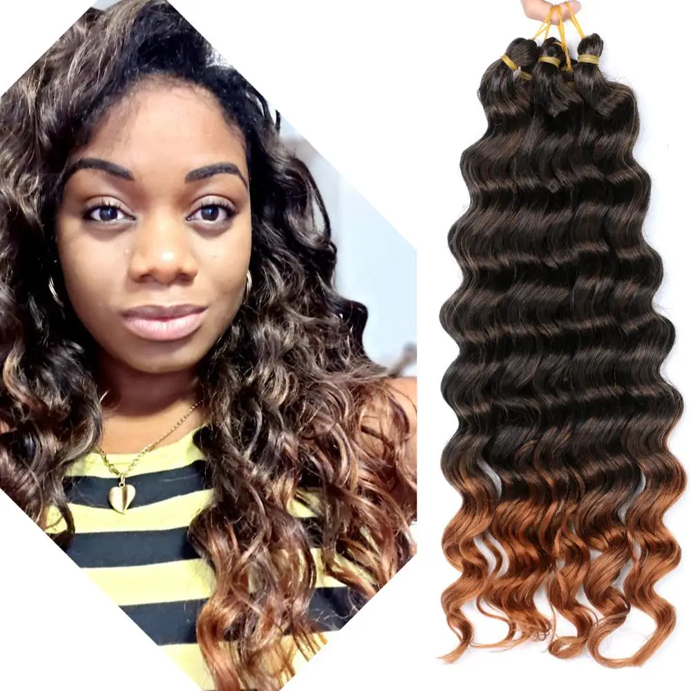 Mtmei Haar 20 "Tiefe Welle twist Häkeln Haar Schwarz Dunkelbraun Ombre Flechten Haar Extensions Synthetische Lockige Welle Häkeln zöpfe