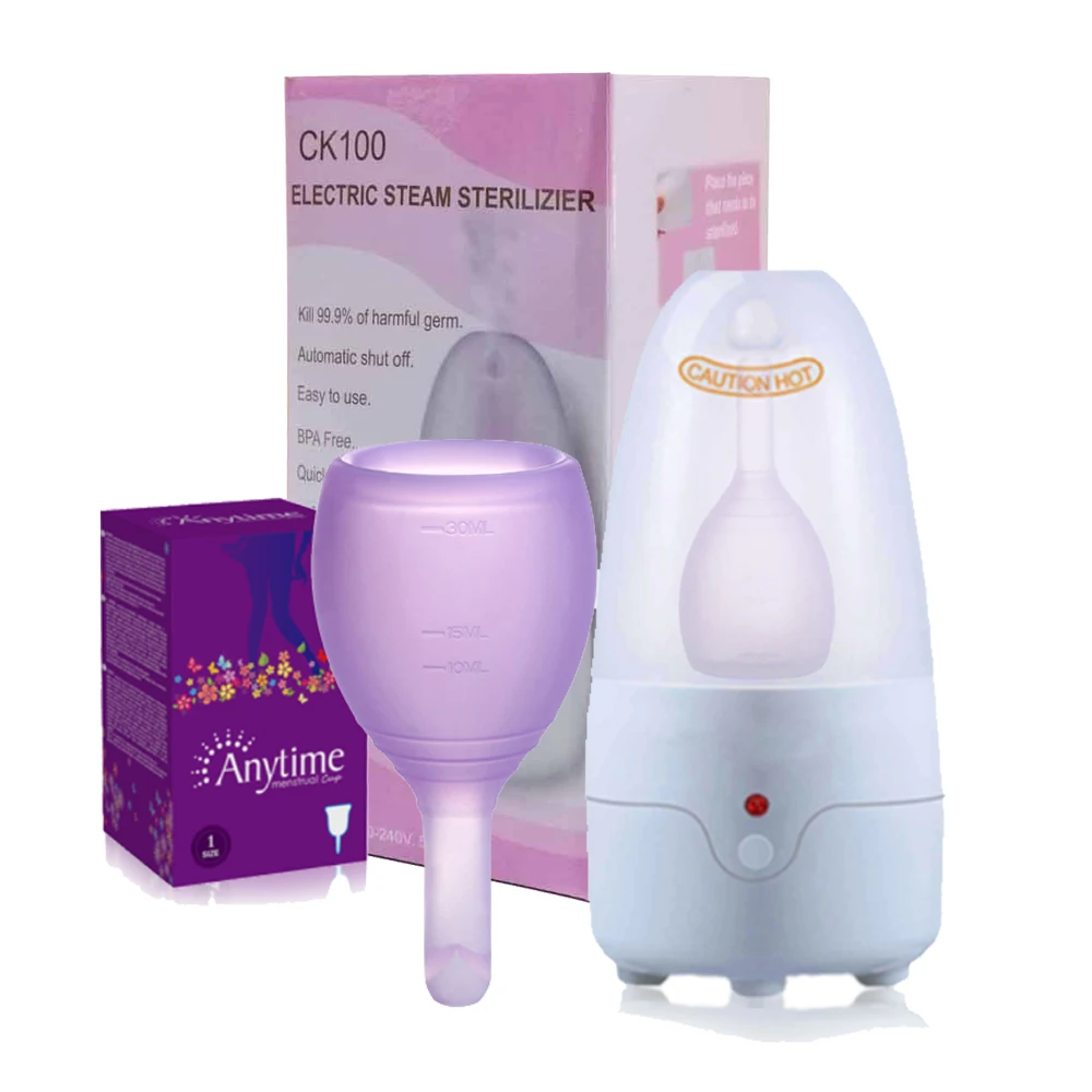 Set of Menstrual Cup and Sterilizer, Drain Valves Menstrual Cup For Period Cups Feminine Hygiene Care Steamer Sterilizer Cleaner