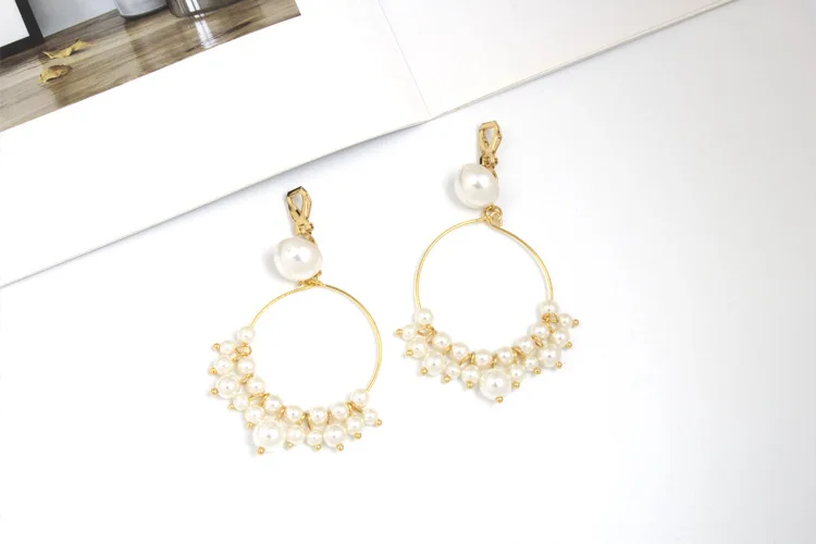 New Female Flower Long Pearl Tassel Clip Earrings Jewelry Fashion Woman Earrings 2019 Fine Jewelry Accessories Earrings