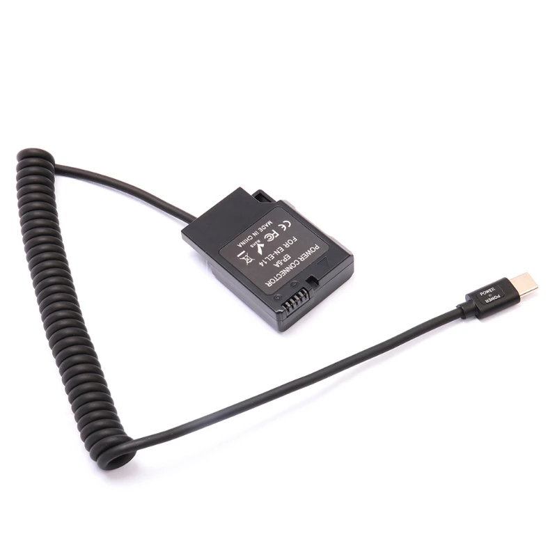 EN-EL14 Dummy Battery USB-C Coupler Adapter Dummy Battery Coupler with USB C-type Spring Power Cable for Nikon D3100