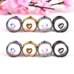 Heart-shaped Crystal Ear Tunnels Stretching Kit Steel Screwed Flesh Expander Earring Gauges with Double Flared 8-25mm