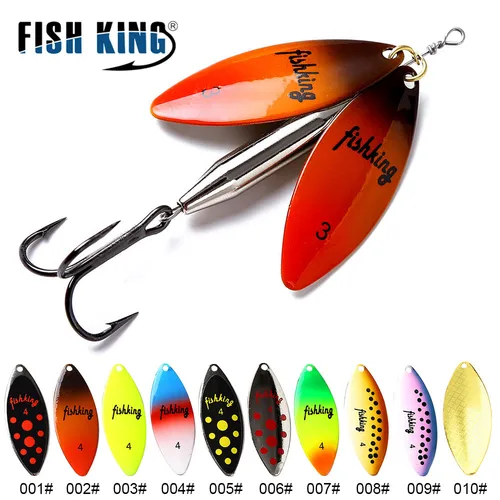 FISH KING-cebo giratorio de 10 colores, cebo de doble pieza de fundición larga, señuelos de Metal de latón con anzuelo triple, señuelo de pesca para Lucio