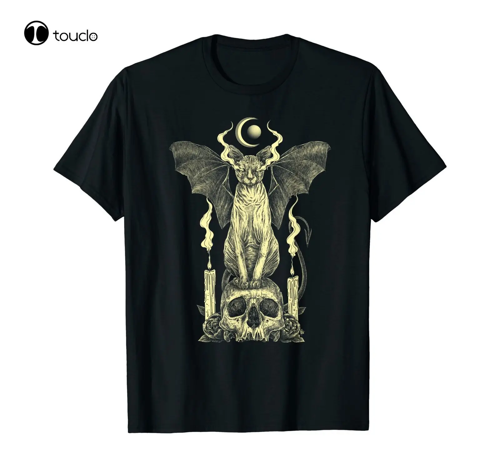 Evil Sphynx Cat Bat Skull Wicca Gothic Goth Witchcraft Witch T-Shirt Black S-3Xl