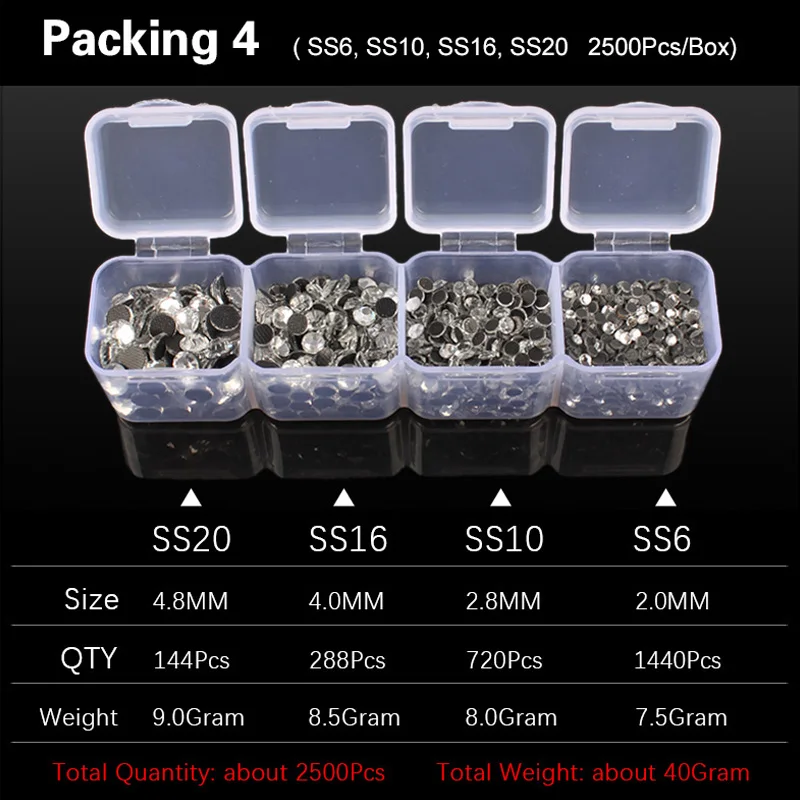 2000PCS Mix size Hotfix Rhinestone SS6-SS30 5 Sizes Separate Packing Flatback stones free shipping