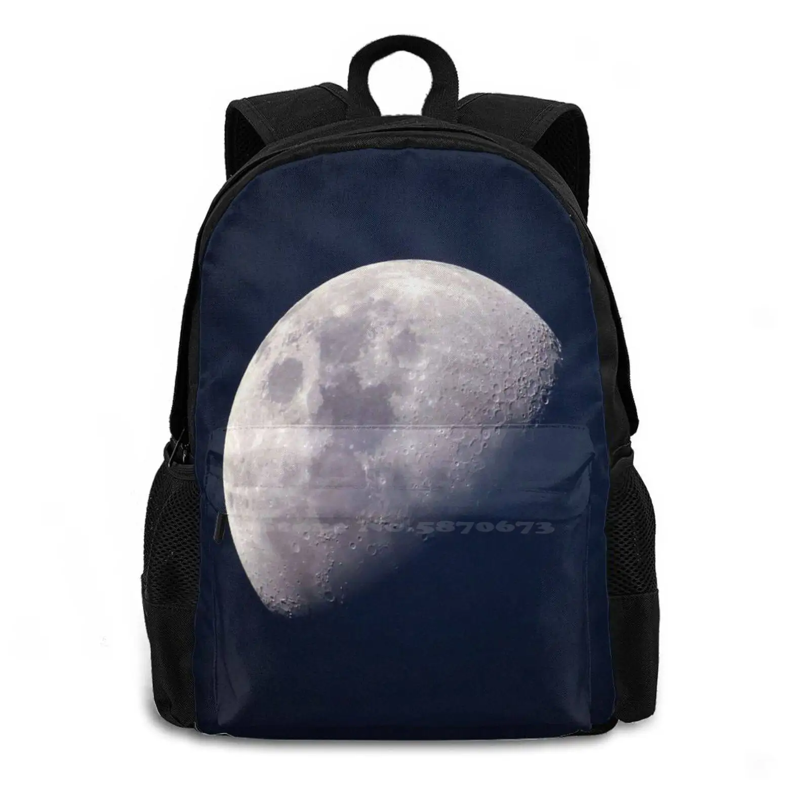 Nice Half Full Moon 3d Print Design Backpack Casual Bag Saturn Moon Moonward Moonly Lunar Selene Callisto Sublunar Satellite