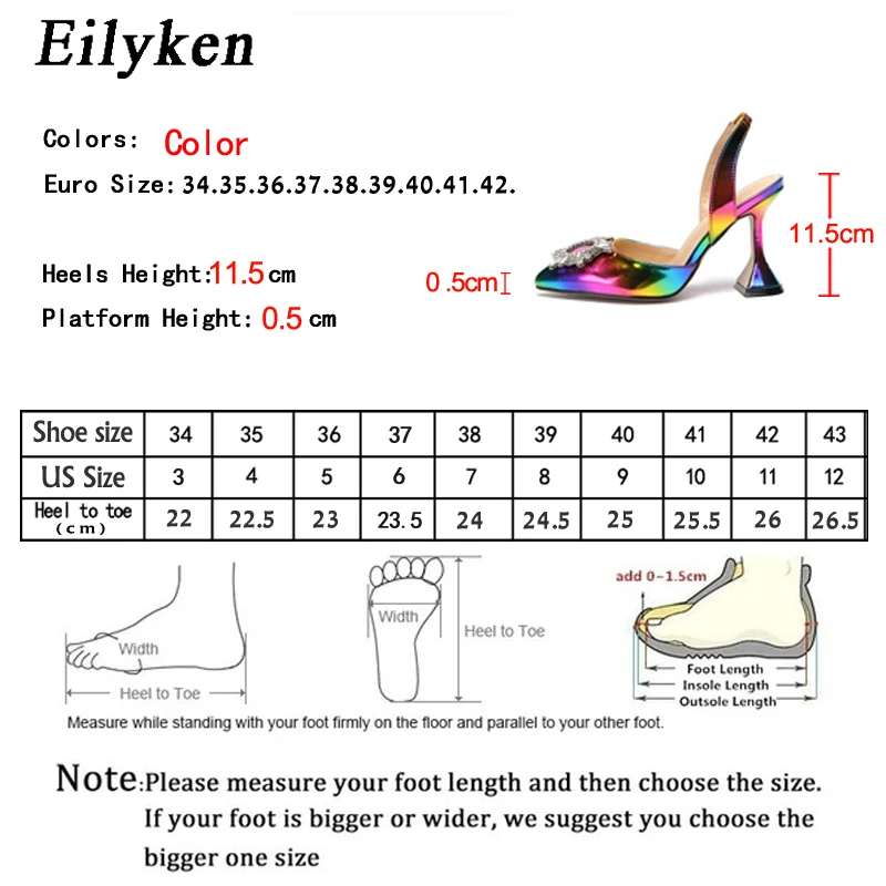 Eilyken Rainbow Color Pumps Sandals Women Pointed Toe Sun Style Rhinestone High Heels Weeding Spike Heel Slingback Shoes