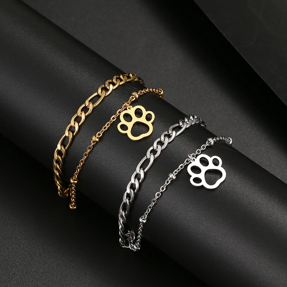 Stainless Steel Chain Bracelet New Trendy Classic Dog Paw Bracelets Pendant For Men Women Jewelry Party Friends Gifts Wedding