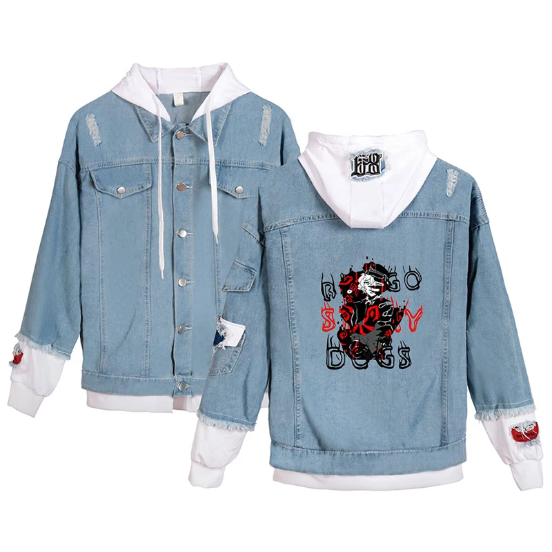 Japanese Anime Bungo Stray Dogs Denim Jacket Men Women Long Sleeve Fake Two Pieces Jean-Jackets Unisex Sports Hoodies Streetwear