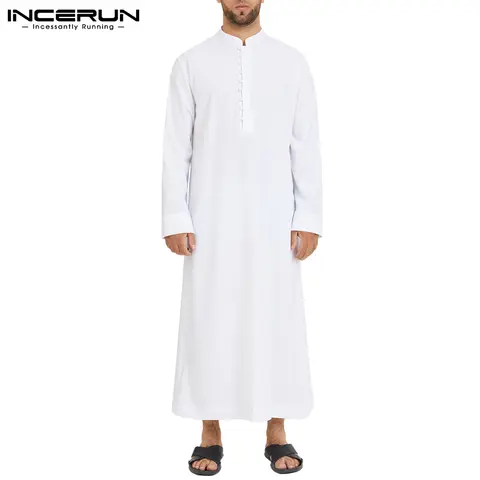 Muslim Men Breathable Long Sleeve Thobe and Kaftan INCERUN