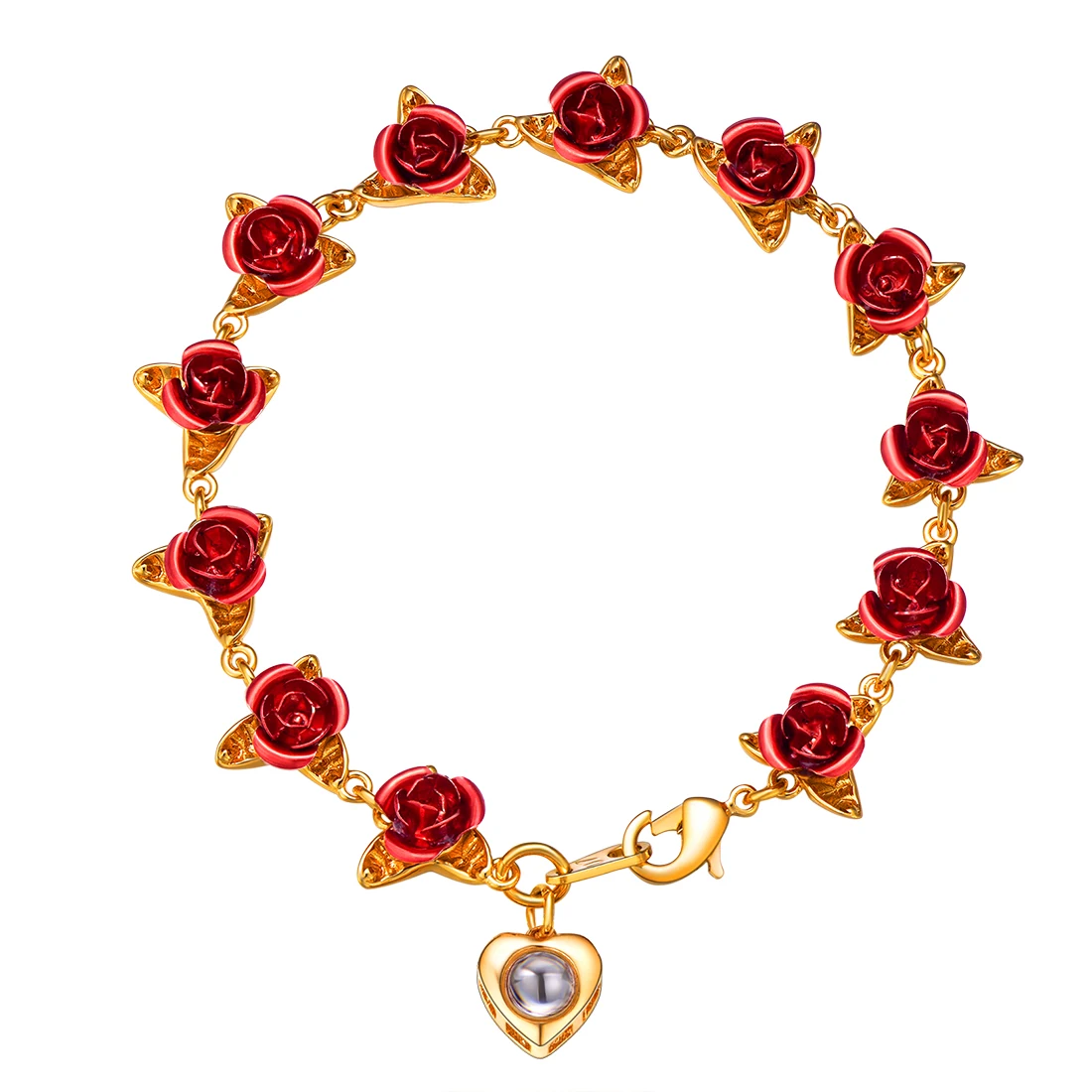 Women Rose Flower Charm Bracelet 12 Roses Link Jewelry 100 Language I Love U Romantic Lover Gift CP540 QC24