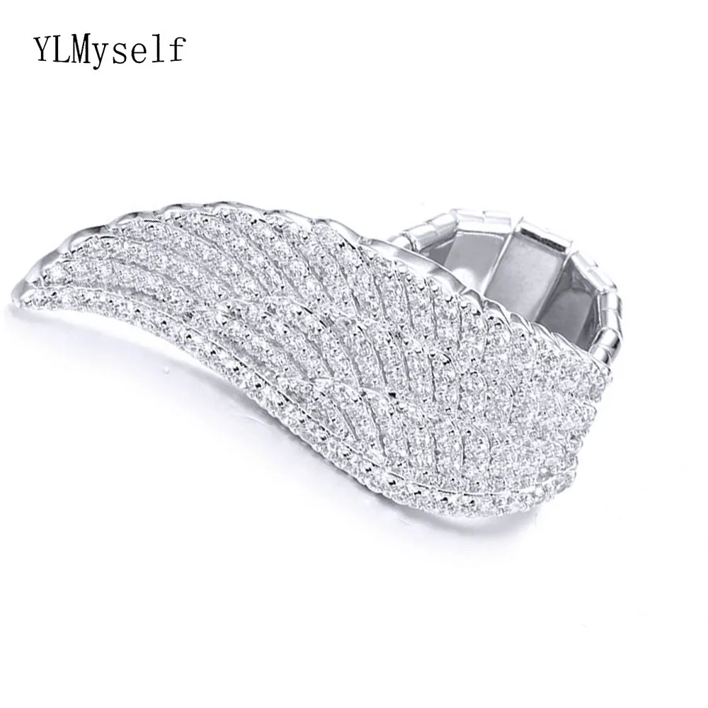 Full Crystal Stones Cute Lovely Gift Shiny CZ Rings girl Long Big ring Wing Angle Design Jewelry