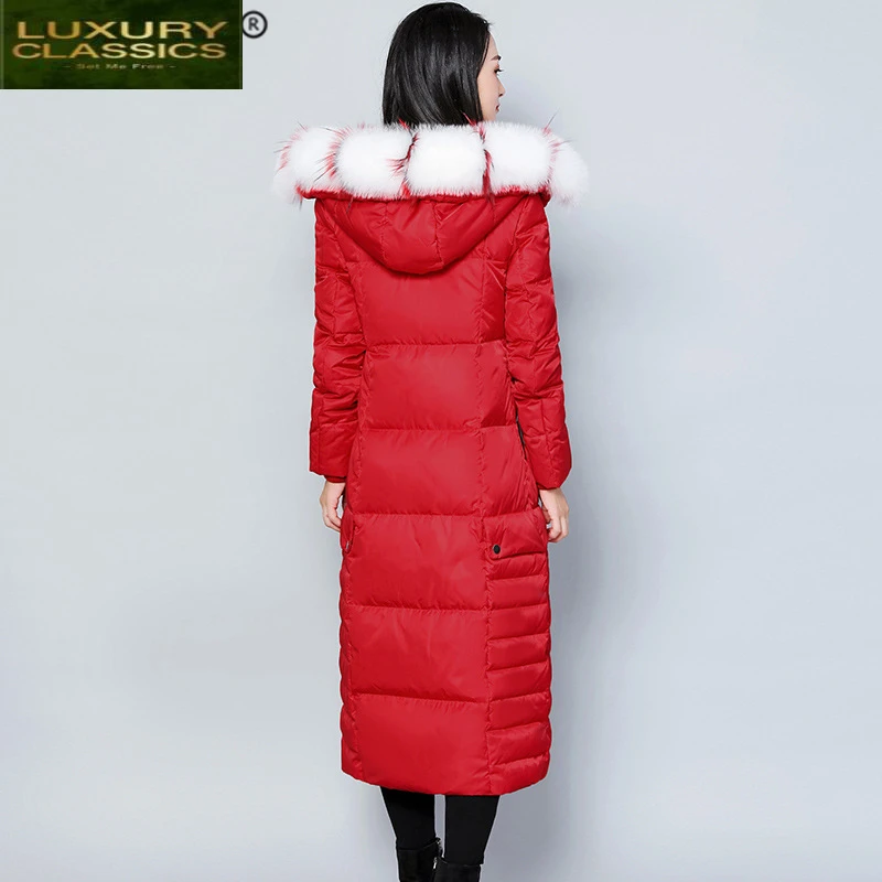 

Jacket Winter Duck Down Women Long Down Coat Female Thick Slim Jackets Clothes Ladies Large Fur Hooded Warm Coat Mxg98018