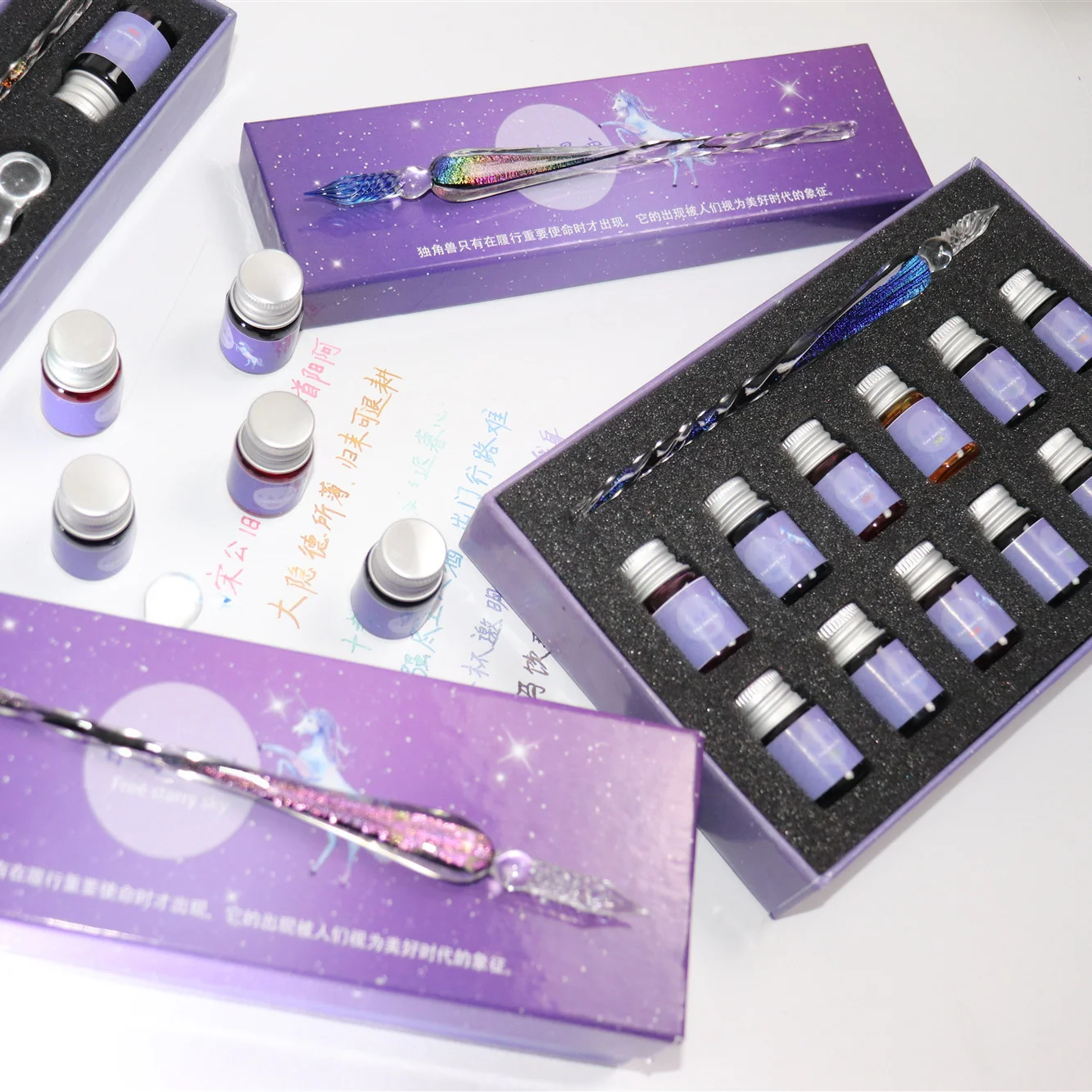 Glass Dip Pen And Ink Set Creative Handmade Dip Pens Gold Powder Ink Gifts For Friends And Classmates Glass Fountain Pencil