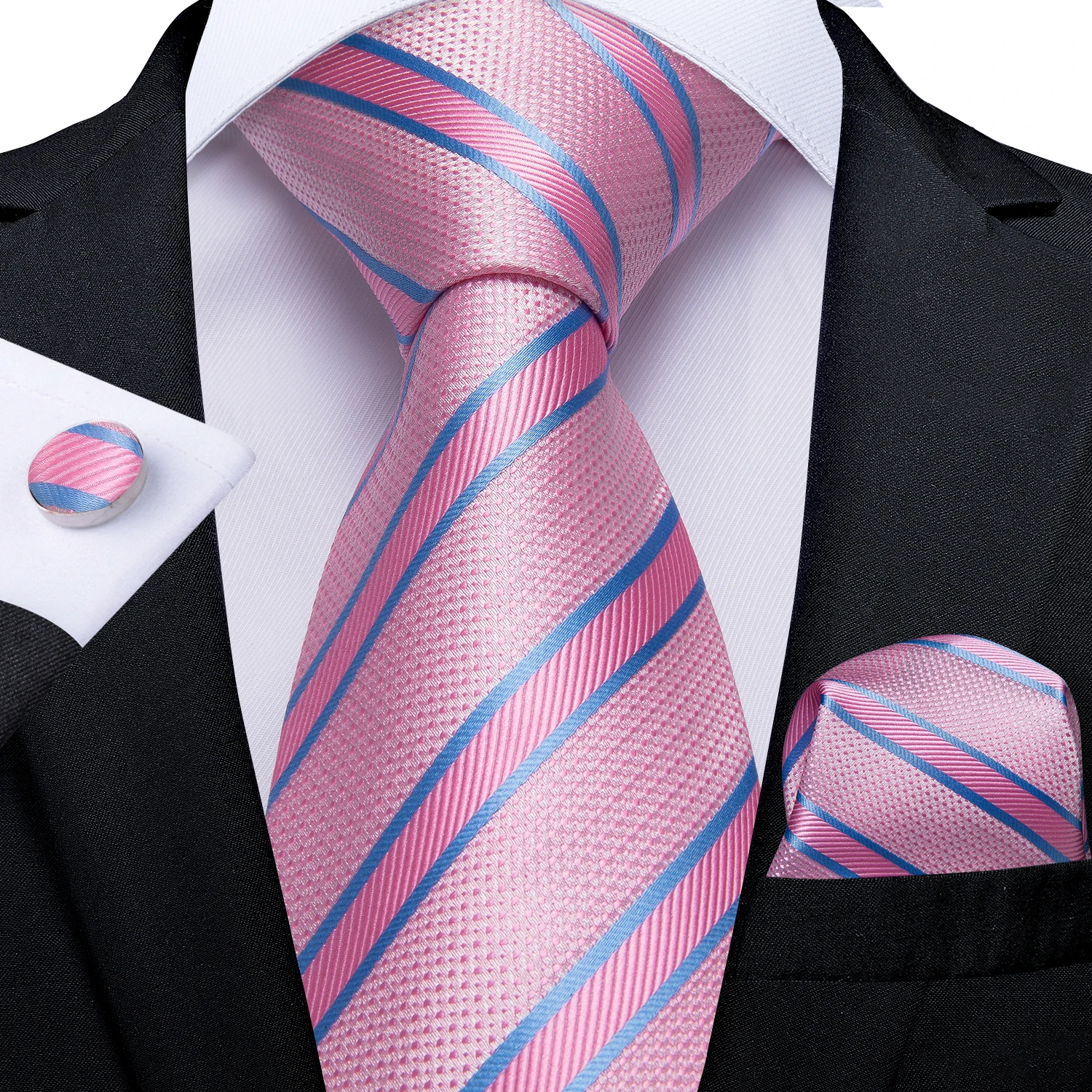 Hochwertiges Rosa Gestreiftes Paisley-Herrenkrawatten-Set 8cm Business Hochzeit Party Accessoires Herren Krawatte Einstecktuch-Set Herren Geschenk – Detail 7
