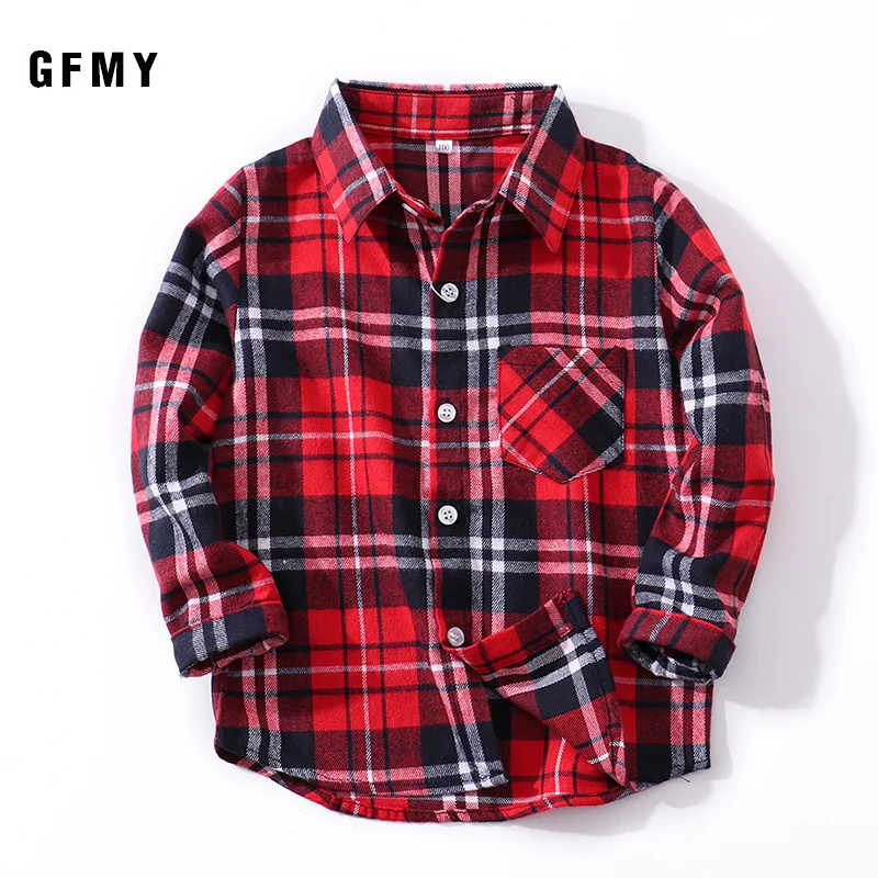 GFMY2021 Spring Summer 100% Cotton Full Sleeve Fashion Plaid Boys Shirt 2T-14T Casual Big Kid Clothes Can Be a Coat