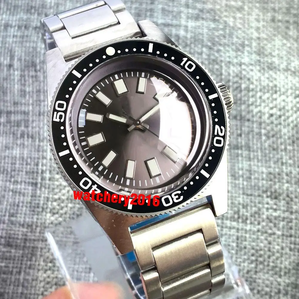 Tandorio diver 62MAS Automatic mechanical Mens Watch NH35A PT5000 Luminous Sunburst Blue Gray Dial Domed Sapphire Glass