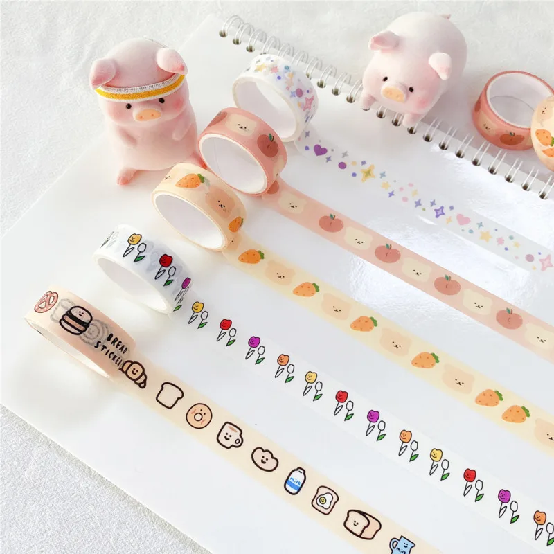 Cartoon Bear Tulips Cute Washi Tape 3m Korean Ins Girl Sealing Sticker Stationery Diy Masking Decorative Tapes School Supplies