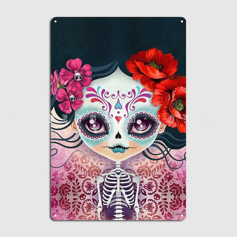 Amelia Calavera Sugar Skull Poster Metal Plaque Club Home Vintage Mural Painting Pub Garage Tin Sign Poster