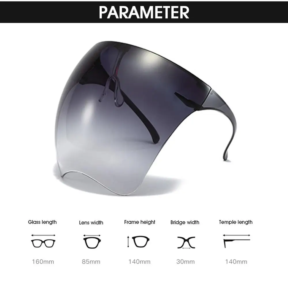 

Clear Eye Shield Visor Unisex Wrap Shield Large Mirror Sun Glasses All Face Shields Guard Protector Anti-Fog Face Mask Silver