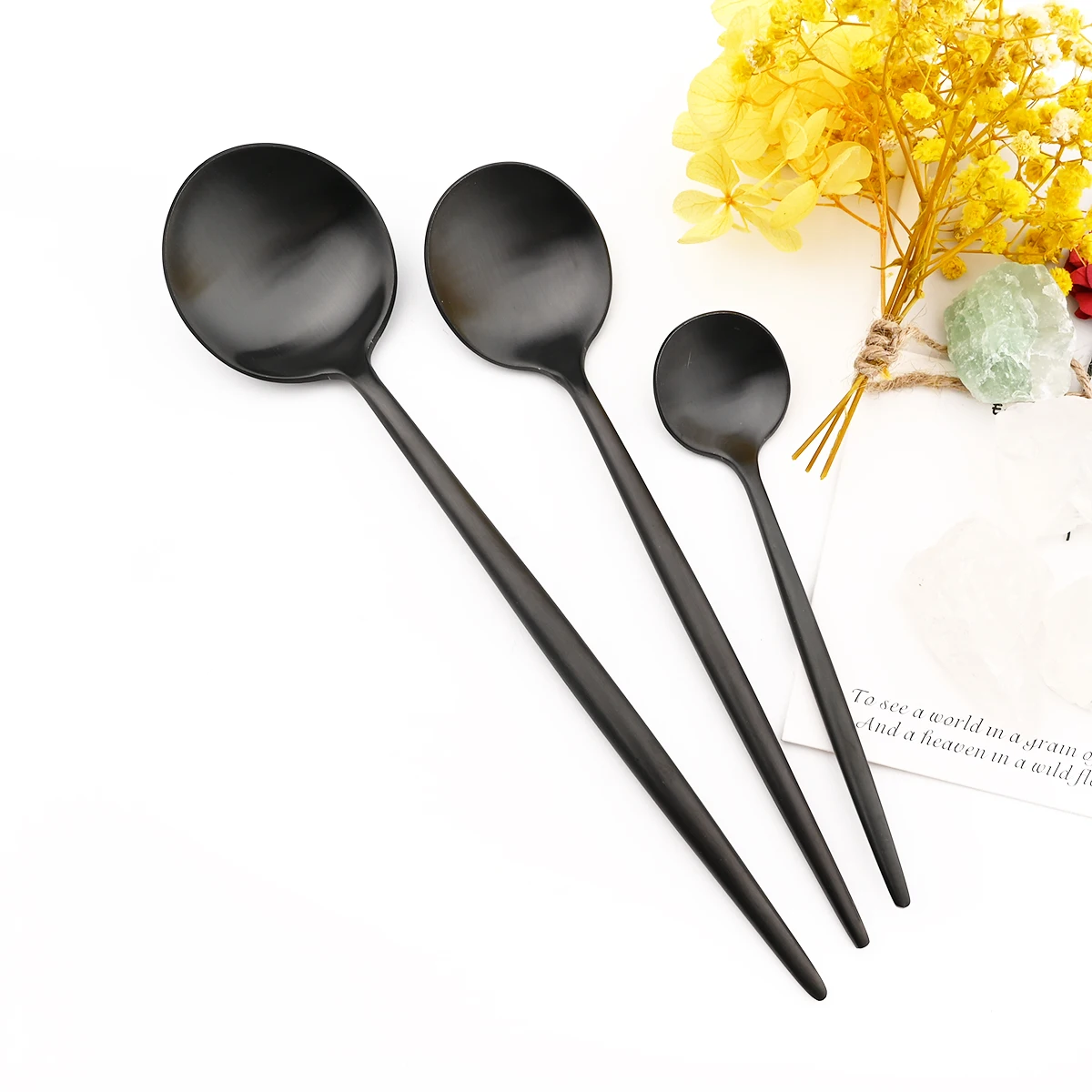 Vintage Matte Black Cutlery Set 18/10 Stainless Steel Dinnerware Knife Dessert Fork Coffee Spoon Tableware Set Kitchen Flatware