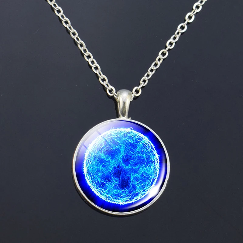 Sun Earth Jupiter Outer Space Pattern Glass Pendant Necklace Galaxy Planet Space Necklace Men Women Fashion Jewelry Gift