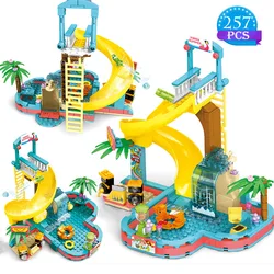 Friends Series 257Pcs Amusement Water Park Slide Model Building Blocks City Swimming Pool With Figures Bricks Toys Girl Kid Gift