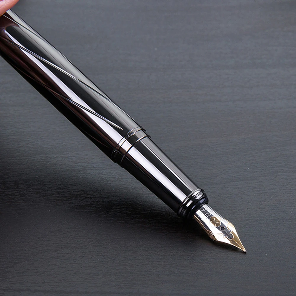 High Quality Luxury Silver Plating Fountain Pen Business Writing Ink Pens Metal 0.5mm School Student Stationery Supplies